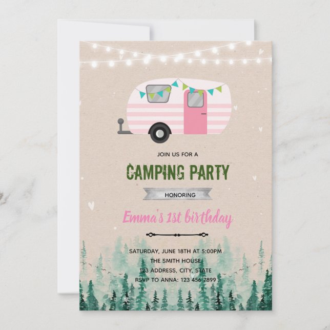 Happy camper girl theme invite (Front)