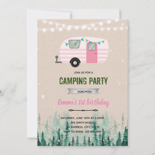 Happy camper girl theme invite