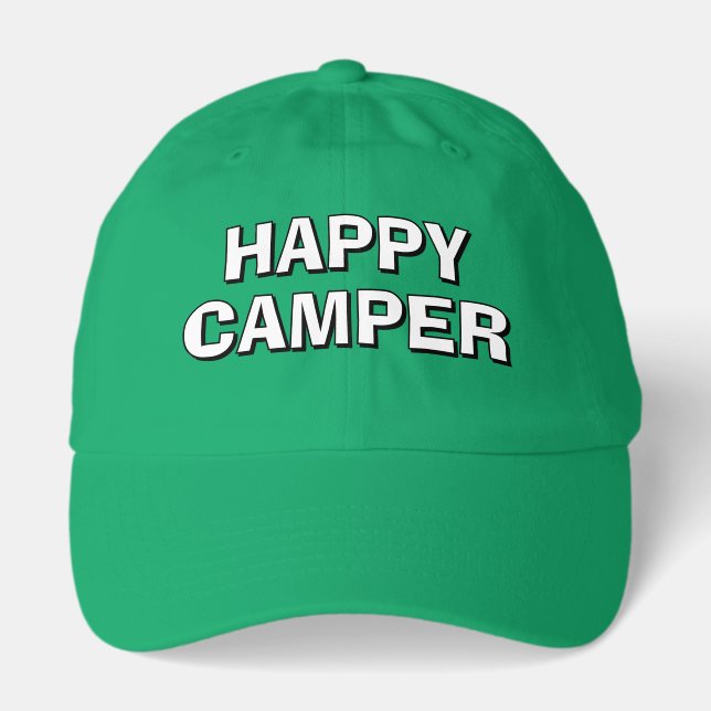 HAPPY CAMPER green hat for camping and RVing (Front)
