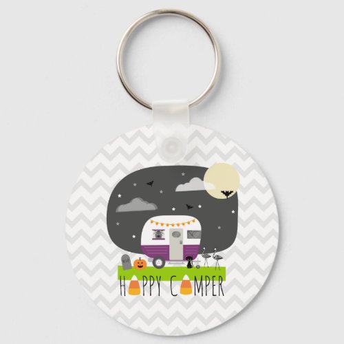Happy Camper Halloween Candy Corn Camping Keychain