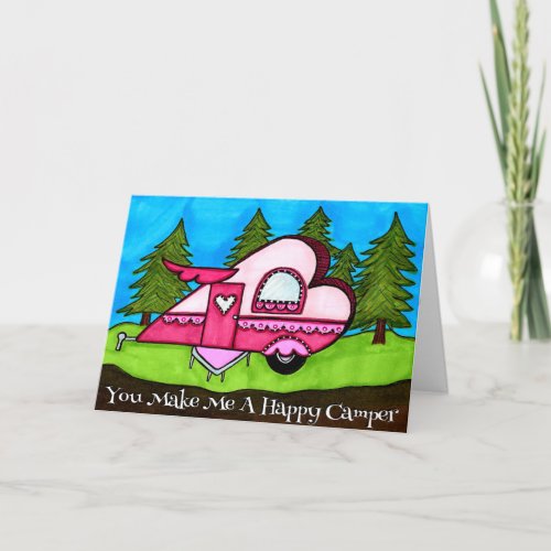 Happy Camper Heart Shaped Camper Valentine Card