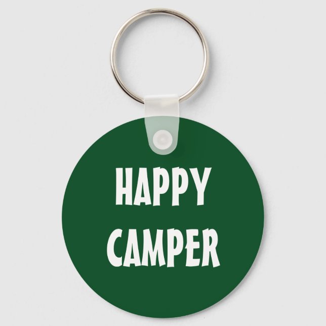 HAPPY CAMPER keychain for trailer or RV keys (Front)