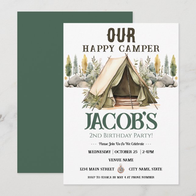  Happy Camper Kids2nd Birthday  Invitation (Front/Back)