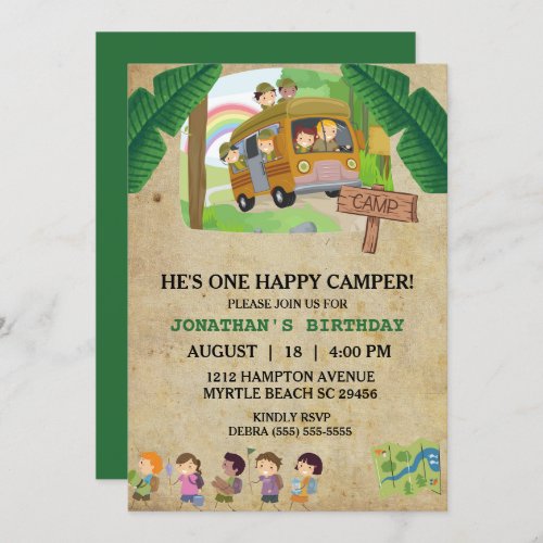 Happy Camper Kids Birthday Party Invitation