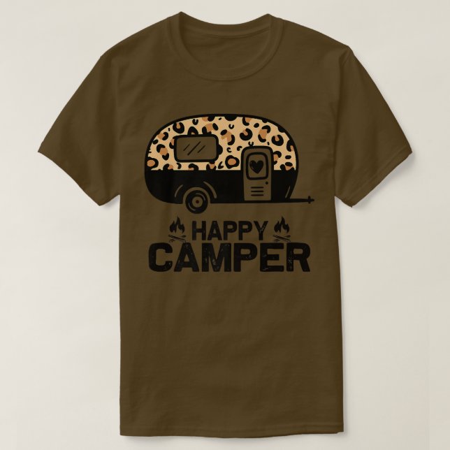 Happy Camper Leopard Funny Matching Camping Crew  T-Shirt (Design Front)