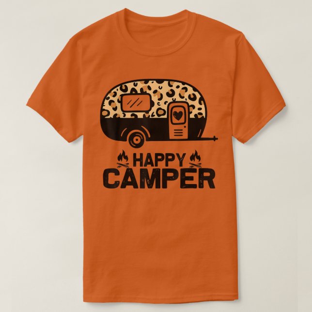 Happy Camper Leopard Funny Matching Camping Crew  T-Shirt (Design Front)