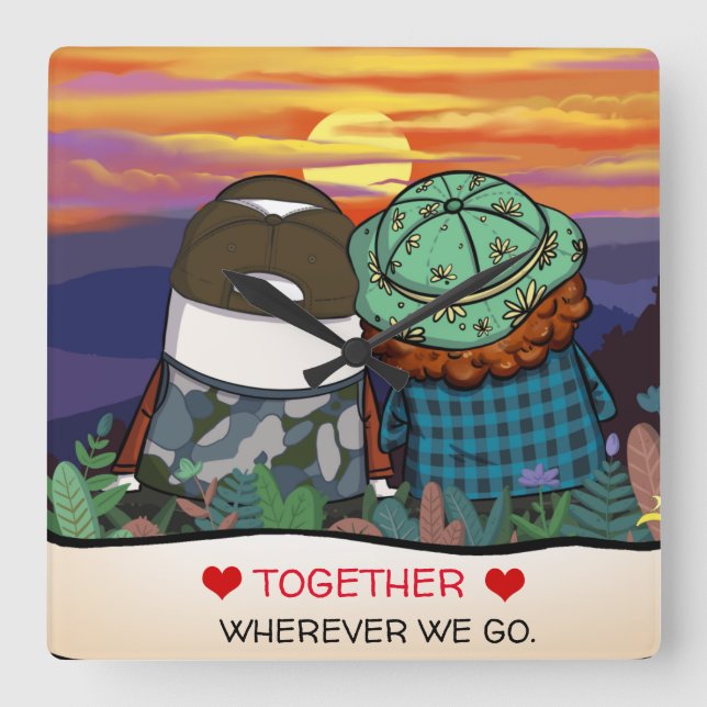 Happy Camper Life Quote Cute Setting Sun Template Square Wall Clock (Front)