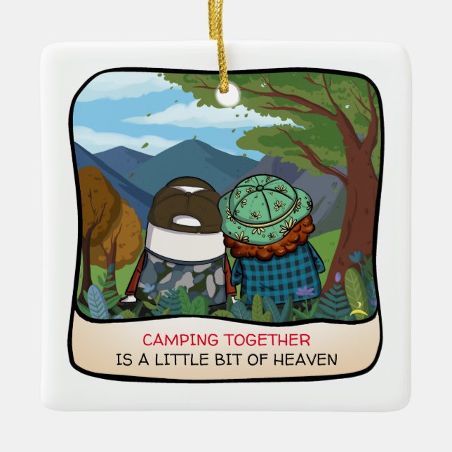 Happy Camper Life Quote Mountain Vista Template Ceramic Ornament (Front)