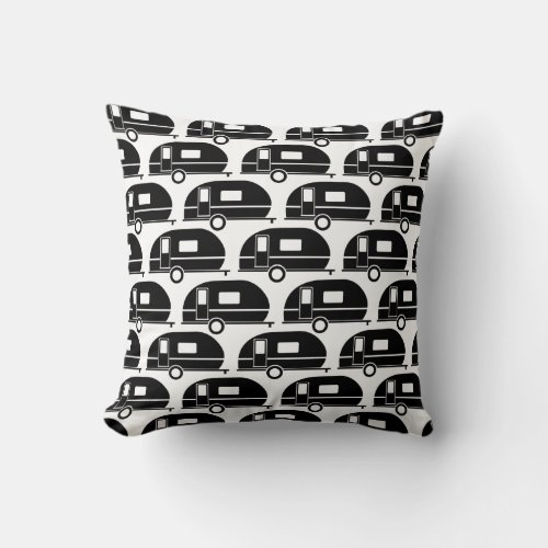 Happy Camper  Modern Camper Decor Black White Throw Pillow