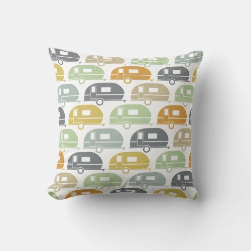 Happy Camper  Modern Camper Decor Muted Earthtone Throw Pillow