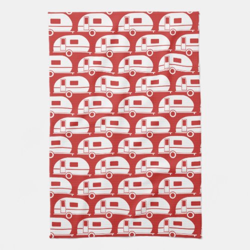 Happy Camper  Modern Camper Decor Red White Towel