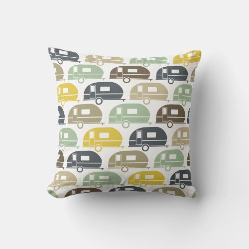 Happy Camper  Modern Camper Decor Retro Blues 2 Throw Pillow