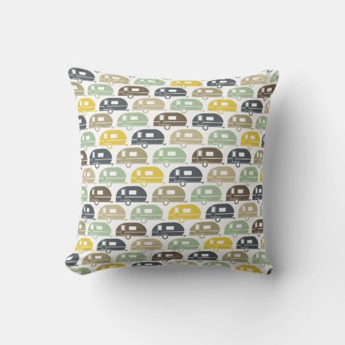 Happy Camper  Modern Camper Decor Retro Blues Throw Pillow