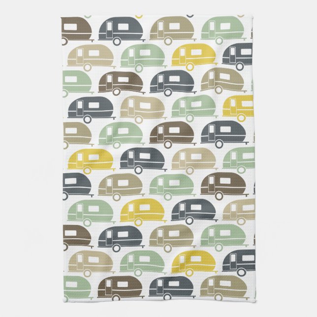 Happy Camper | Modern Camper Decor Retro Towel (Vertical)