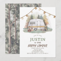 Happy Camper Mountain Forest Boy 1st Birthday