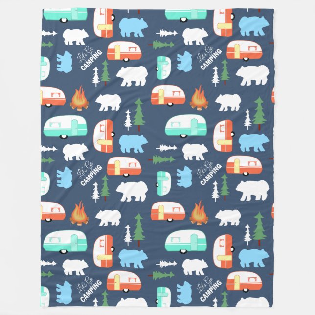 Happy Camper Navy Blue Orange Aqua Camp Blanket (Front)