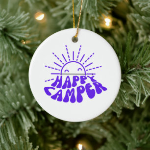 Happy Camper on a Ceramic Ornament