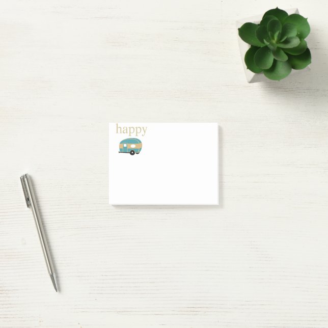 Happy Camper Personality Gold Teal Travel Trailer Post-it Notes (Office)