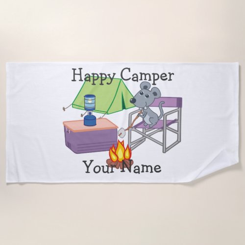 Happy Camper Personalized Cartoon Mouse Beach Towel