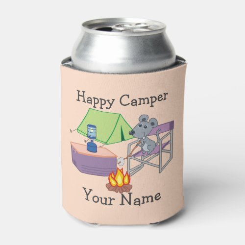 Happy Camper Personalized Cartoon Mouse Can Cooler