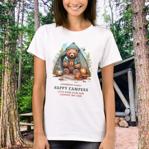 Happy Camper Personalized Family Cute Camping Bear T_Shirt