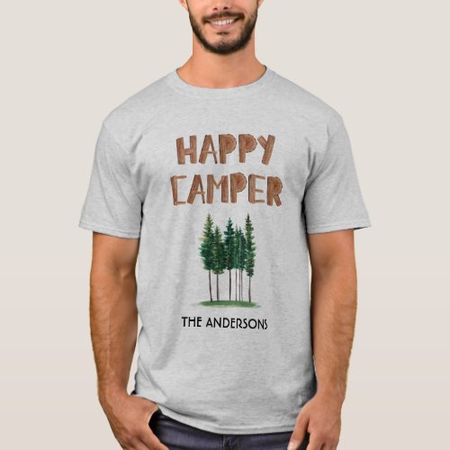 Happy Camper Pine Trees Personalized T_Shirt