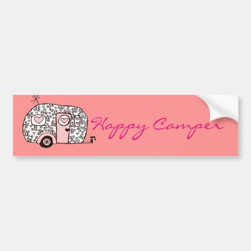 Happy Camper pink Bumper Sticker