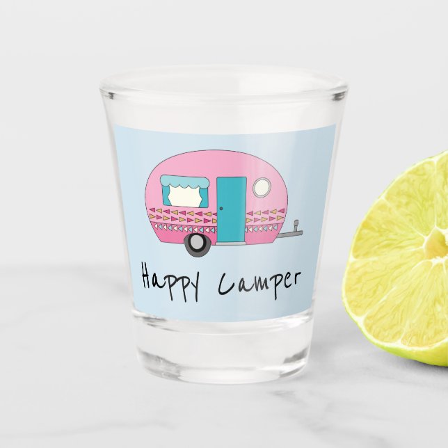 Happy Camper Pink RV Shot Glass (Front)