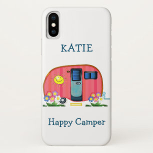 Happy Camper Pink Vintage Shasta Trailer iPhone X Case
