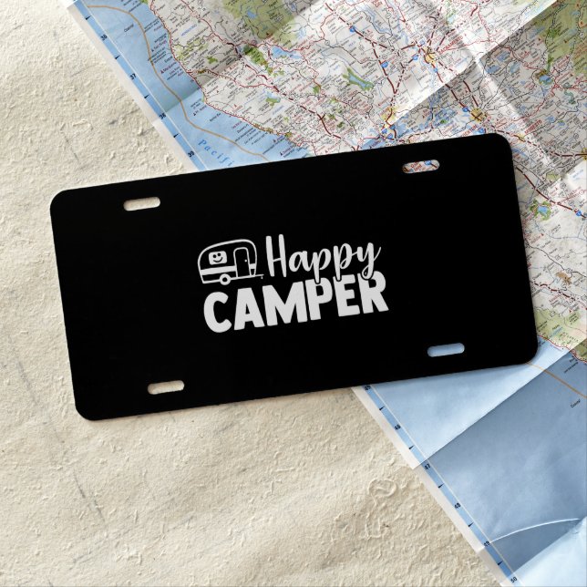 Happy Camper Quote (White) License Plate (In Situ)