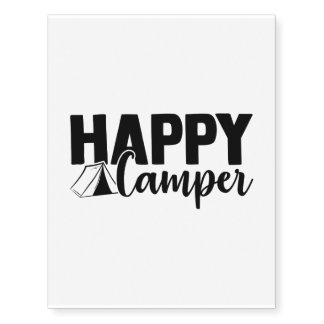 Happy Camper Quote with Tent (Black) Temporary Tattoos