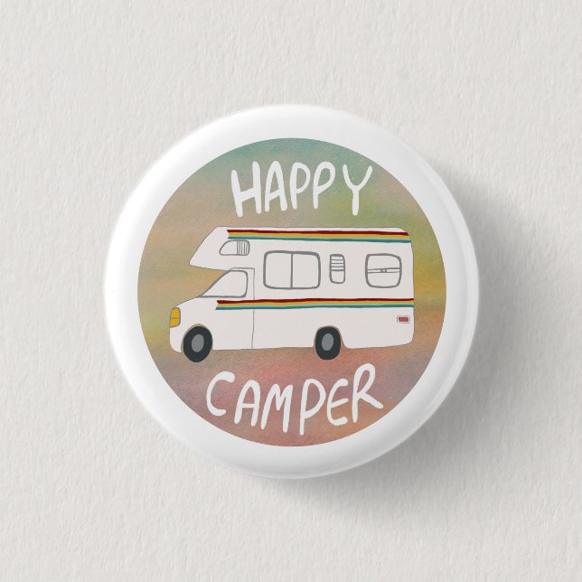 Happy Camper Rainbow RV Sunset Motorhome RVing Button (Front)