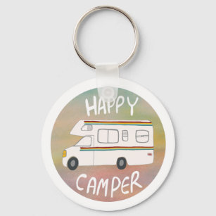 Happy Camper Rainbow RV Sunset Motorhome RVing Keychain