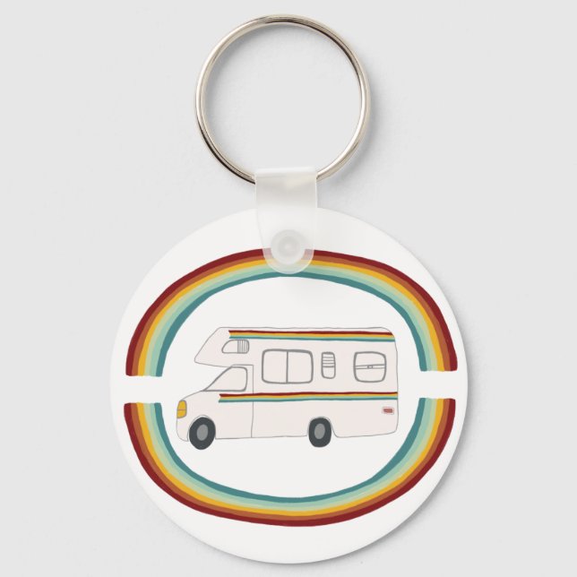 Happy Camper Rainbow RV Whimsical Motorhome RVing Keychain (Front)