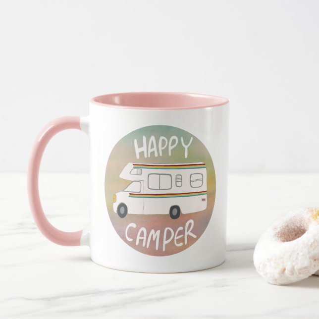 Happy Camper Rainbow Sweet RVing Motorhome Mug (With Donut)