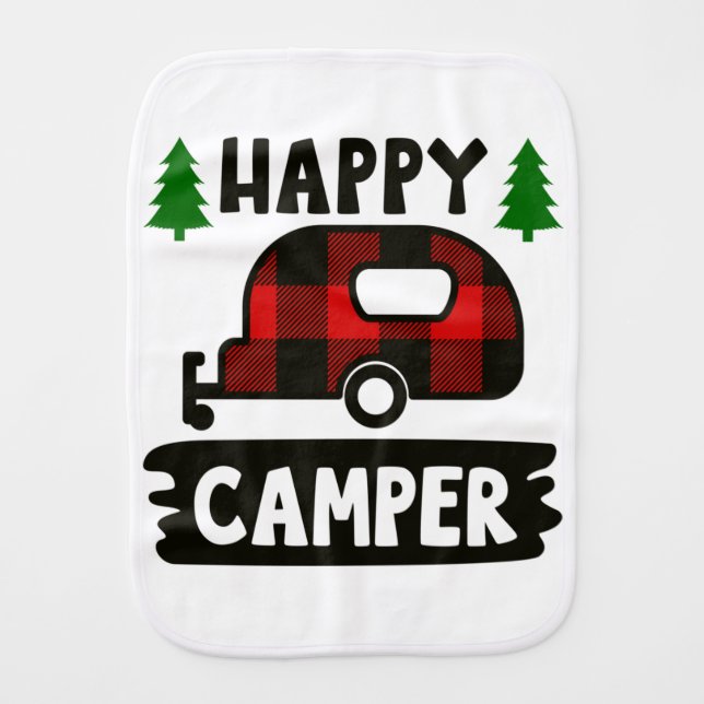 Happy Camper Red Buffalo Plaid Burp Cloth (Front)