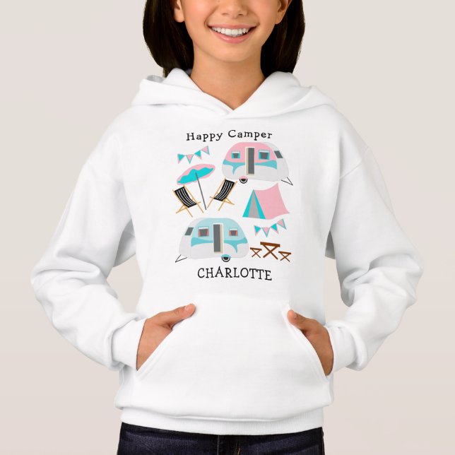 Happy Camper Retro Caravan Camping Hoodie (Front)