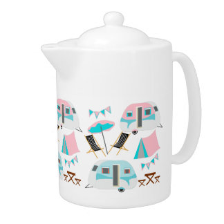 Happy Camper Retro Caravan Camping  Teapot