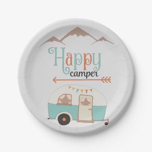 HAPPY CAMPER RETRO PAPER PLATES (Front)