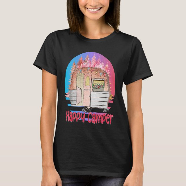 Happy Camper Retro Sunset with Teardrop Camper T-Shirt (Front)