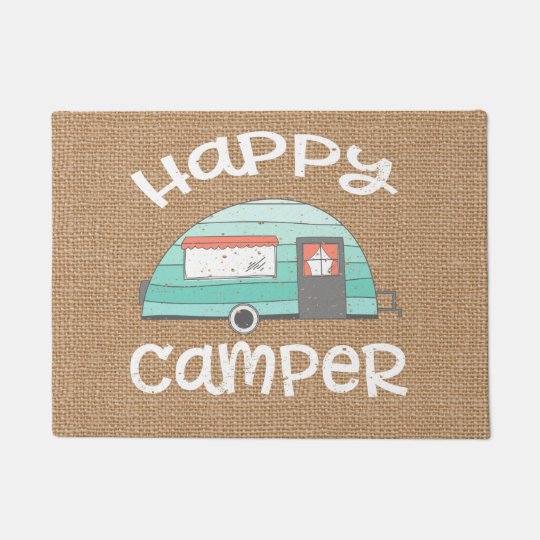 Happy Camper Retro Trailer Rv Caravan Burlap Doormat Zazzle Com