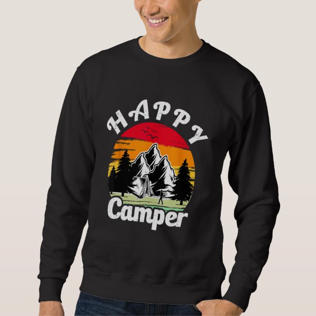 Happy Camper Retro Vintage Camping Crew Sweatshirt (Front)