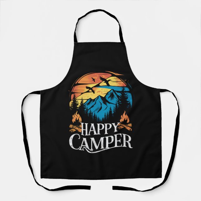 Happy Camper Retro Vintage Matching Camping Crew  Apron (Front)