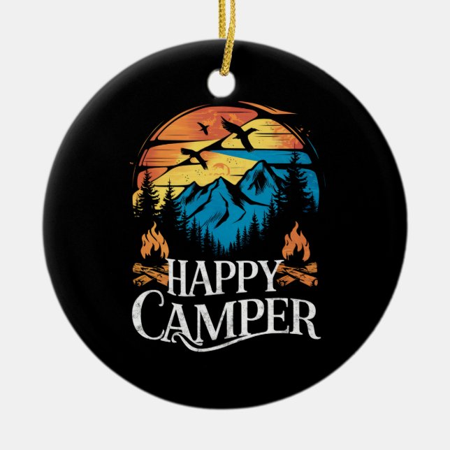 Happy Camper Retro Vintage Matching Camping Crew  Ceramic Ornament (Front)