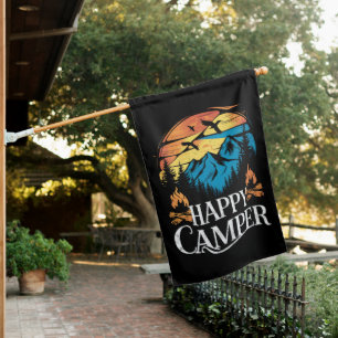 Happy Camper Retro Vintage Matching Camping Crew  House Flag