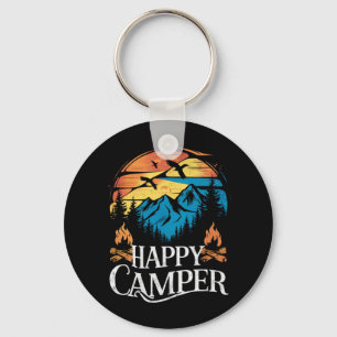 Happy Camper Retro Vintage Matching Camping Crew Keychain