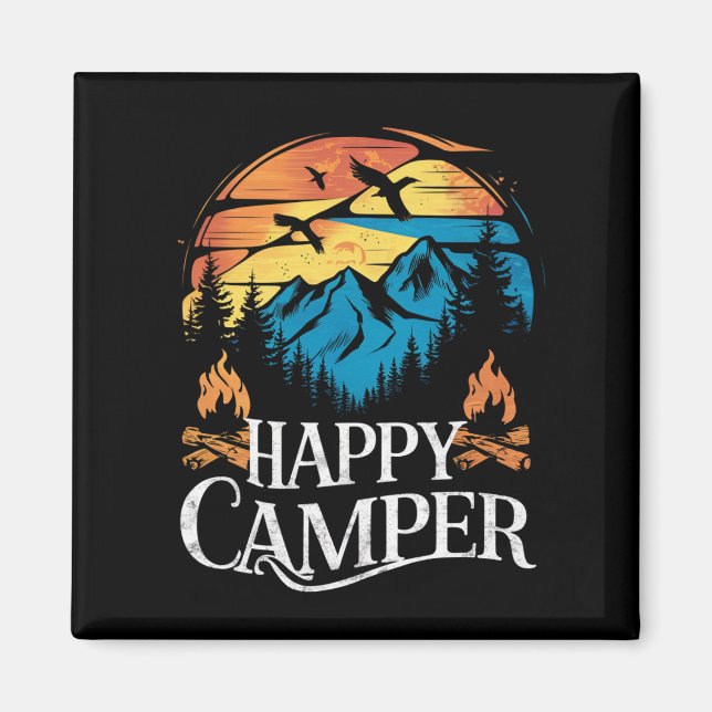 Happy Camper Retro Vintage Matching Camping Crew  Magnet (Front)