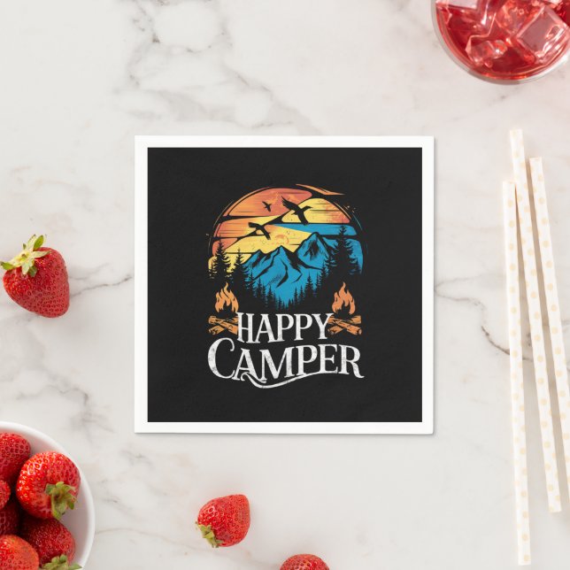 Happy Camper Retro Vintage Matching Camping Crew  Napkins (Insitu)