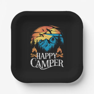 Happy Camper Retro Vintage Matching Camping Crew Paper Plates