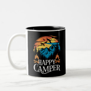 Happy Camper Retro Vintage Matching Camping Crew  Two-Tone Coffee Mug